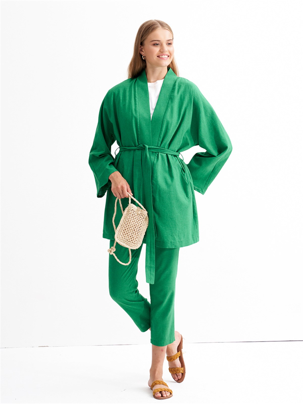 Keten Kimono Takım Yeşil